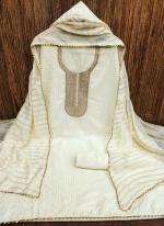 Chanderi Cream Traditional Wear Croset Work Dress Material